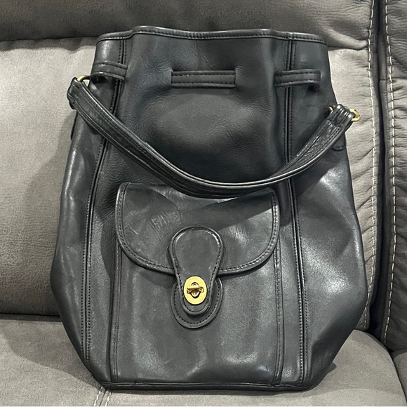 Vintage Coach Black Leather Backpack - Picture 1 of 10